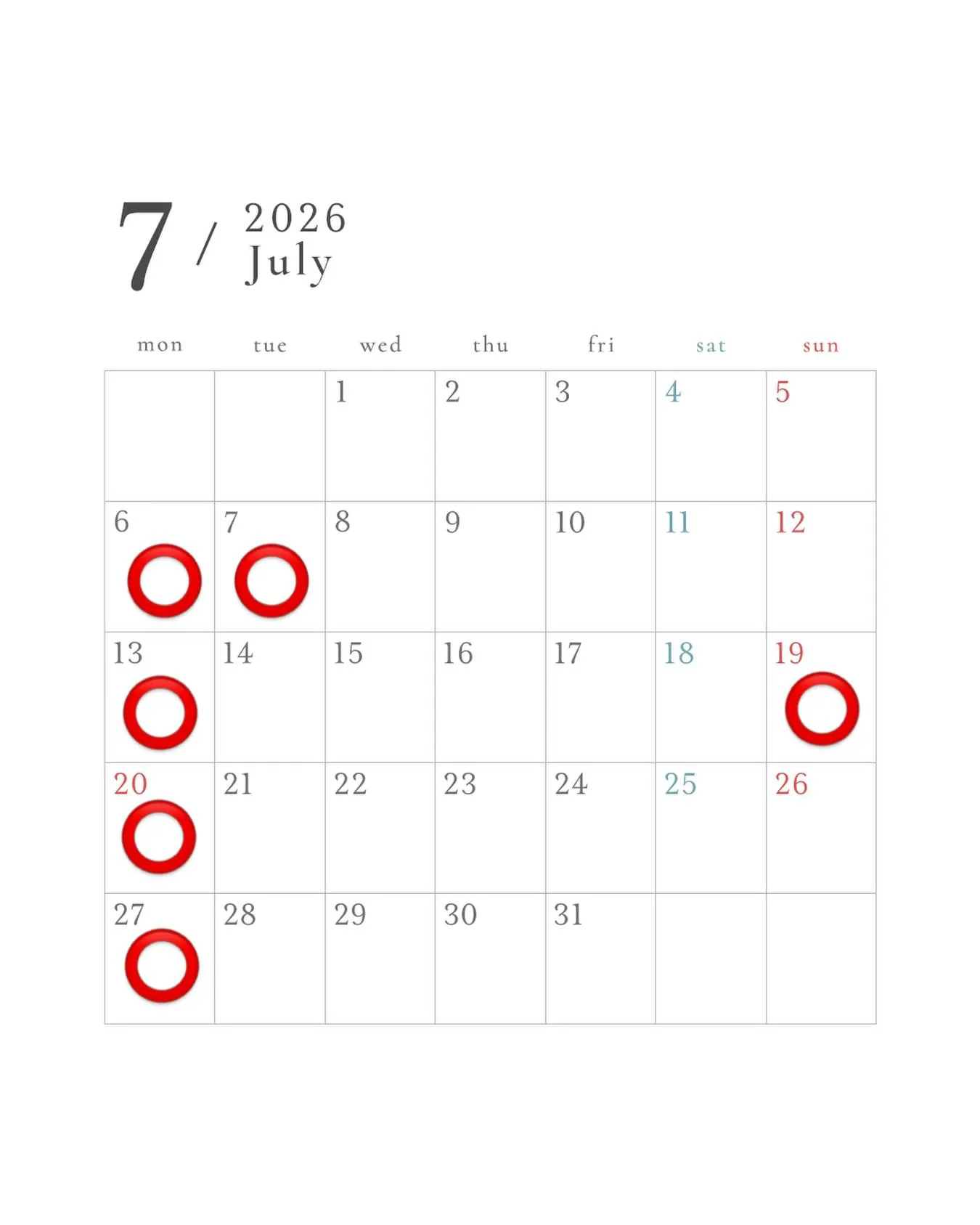 7月の休みのお知らせ🎋